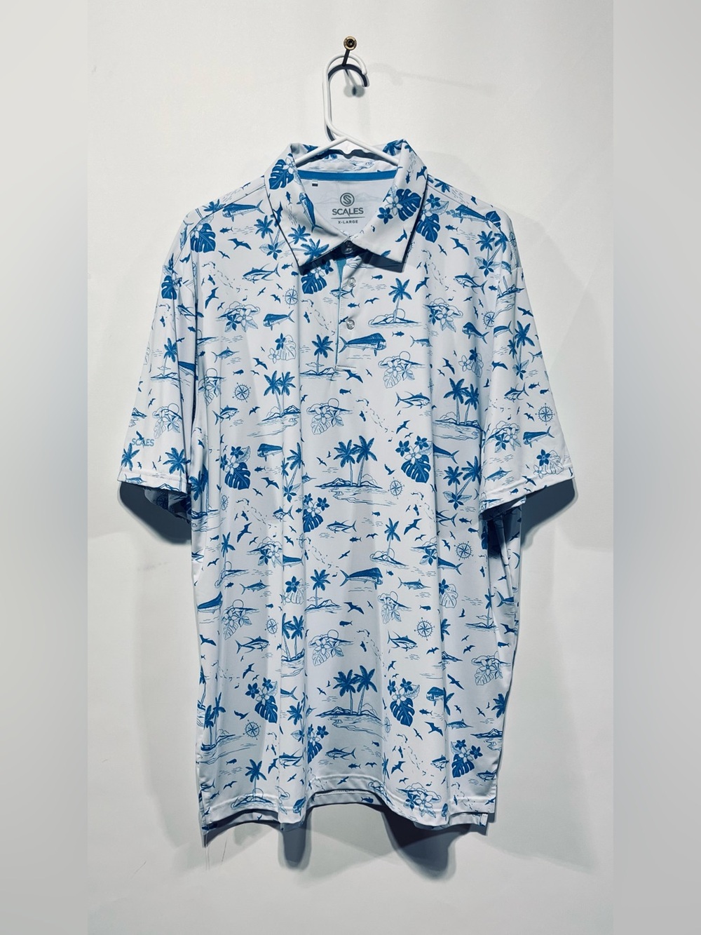 Scales Tropical Marlin Men’s Polo Shirt Island Print Size XL